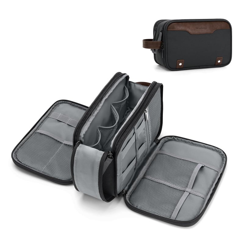 Wedama Toiletry Bag for Men  Medium Hanging Travel Toiletry Bag  Extra Electronic Organizer Bag Waterproof Shaving Bag for Toiletries with PU Handle for Travel Business Trips Swim Camping  Grey - Image 1